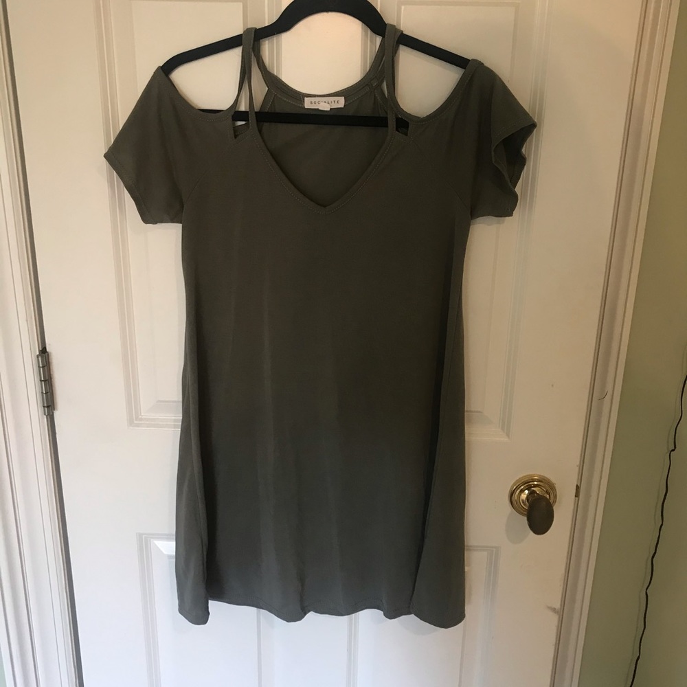 Olive green cold shoulder dress
